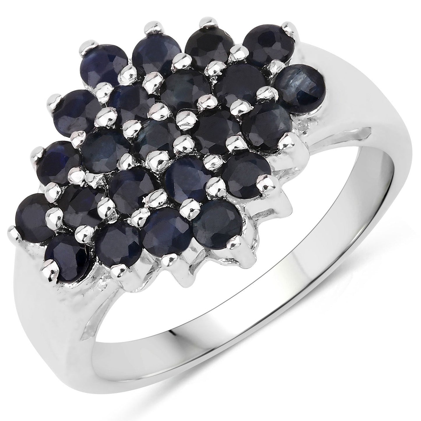 Anillo de Clúster de Zafiro Azul de 1.56 Quilates en Plata Esterlina
