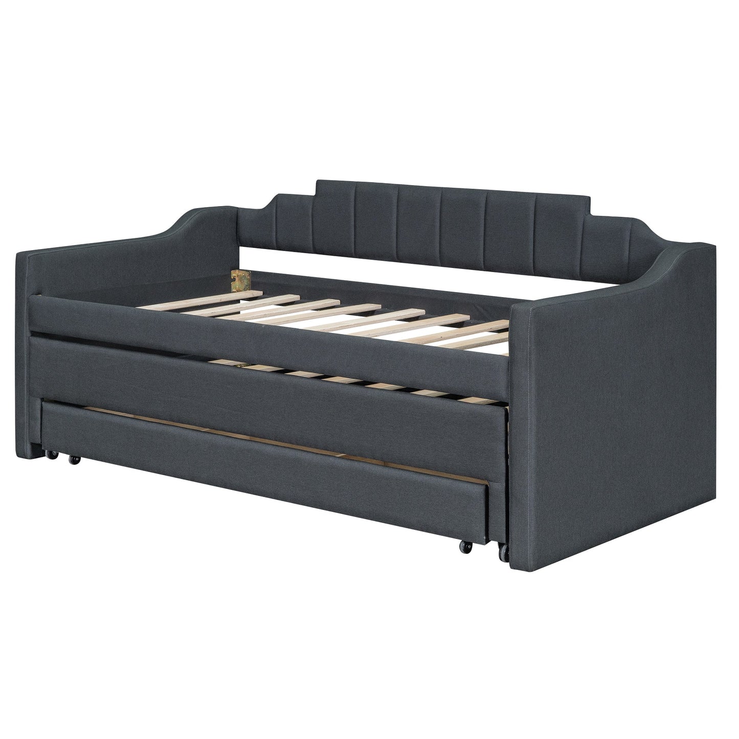 Twin Size Upholstered Daybed with Trundle and Three Drawers Grey - Korvel