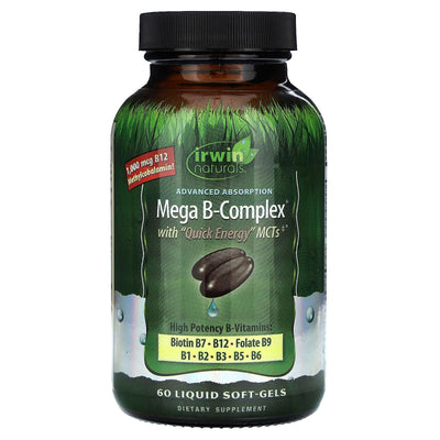 Irwin Naturals Mega B-Complex avec MCTs Énergie Rapide - 60 Gélules Molles