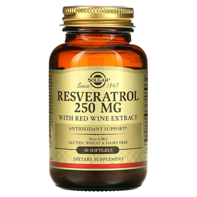 Solgar Resveratrol 250 Mg con Extracto de Vino Tinto, 30 Softgels