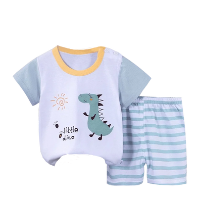 T-shirt+Shorts 2-Piece Clothing Set Pajamas Summer Kids Baby Boys Girls Cotton Casual Tracksuit Cartoon Dinosaur Clothes Suit - Korvel