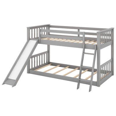 Twin over Twin Bunk Bed with Convertible Slide and Ladder - Gray