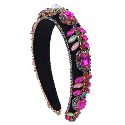 Decorated with colored glass diamond flower headband - Korvel