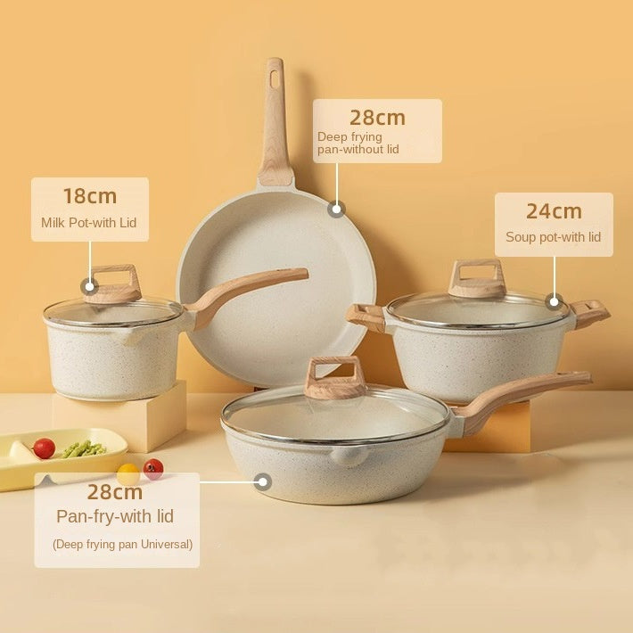 Medical stone non-stick pot soup pot stew pot frying pan wok milk pot frying pan steaming marble granite pot set - Korvel