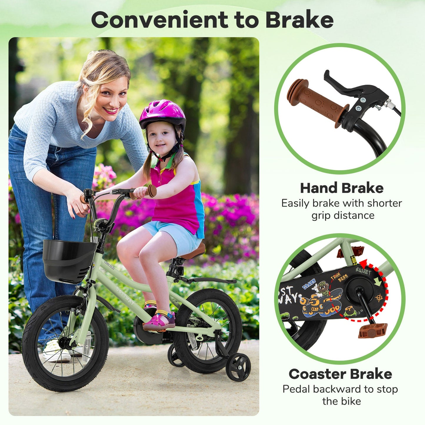 Vélo pour enfants de 14 pouces avec roues d'entraînement réglables