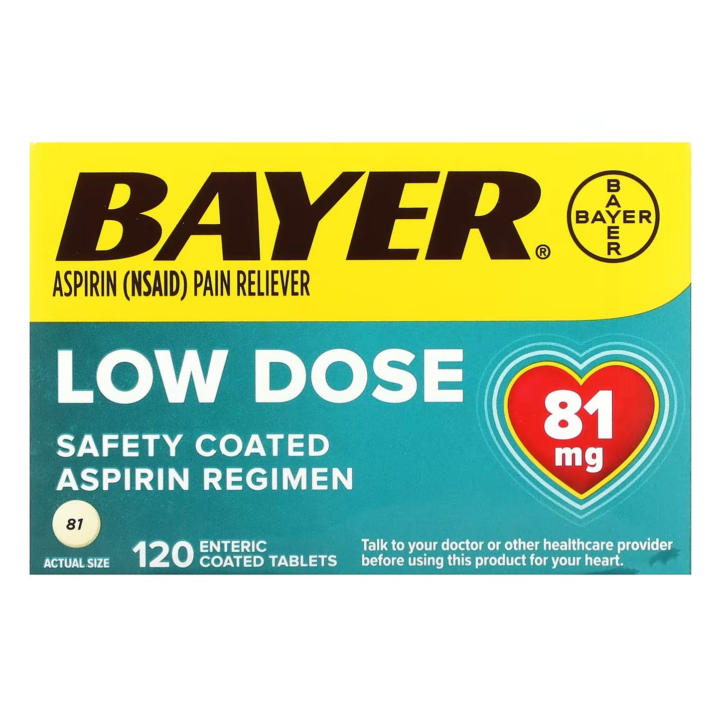 Regimen de Aspirina Bayer Recubierta de Seguridad Dosis Baja, 81 mg