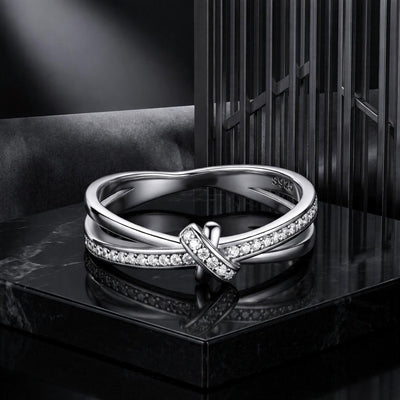 S925 Sterling Silver Oxidized Pavé CZ Ring - Size 6 for Women