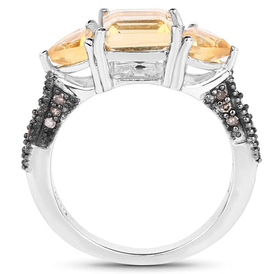 Bague en Citrine et Diamants Champagne de 2,71 Carats en Argent Sterling