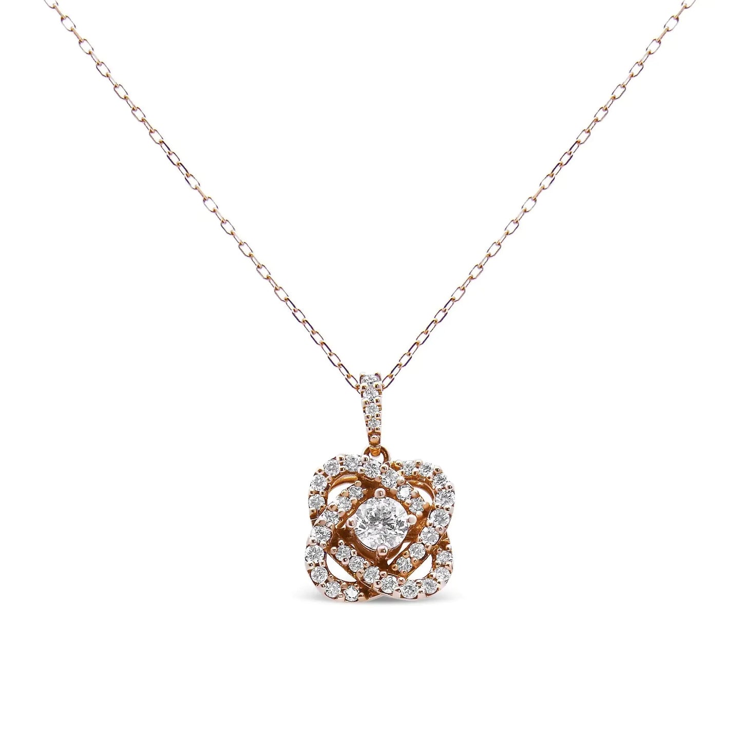 Collar con Colgante de Diamante en Cruz de Oro Rosa de 14K