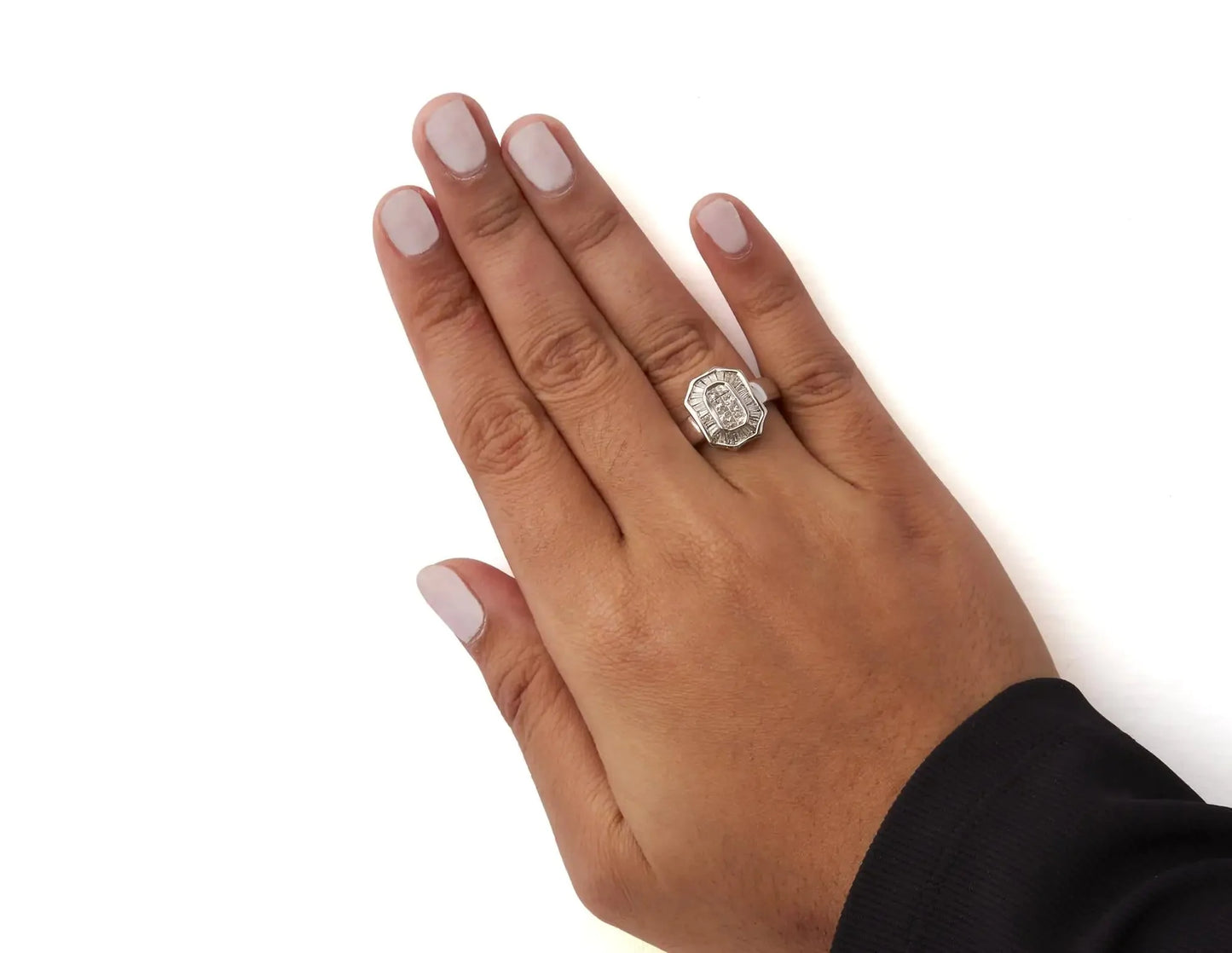 14K White Gold Baguette & Princess-Cut Diamond Cocktail Ring