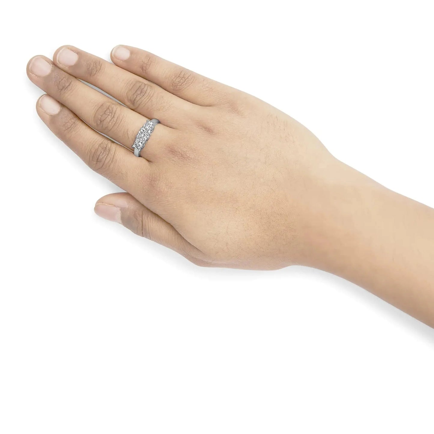 Anillo de Tres Piedras de Diamante Creado en Laboratorio de Oro Blanco de 14K