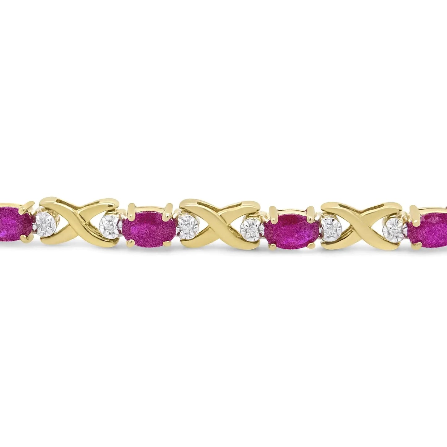 14K Yellow Gold Diamond & Ruby Alternating X Link Bracelet