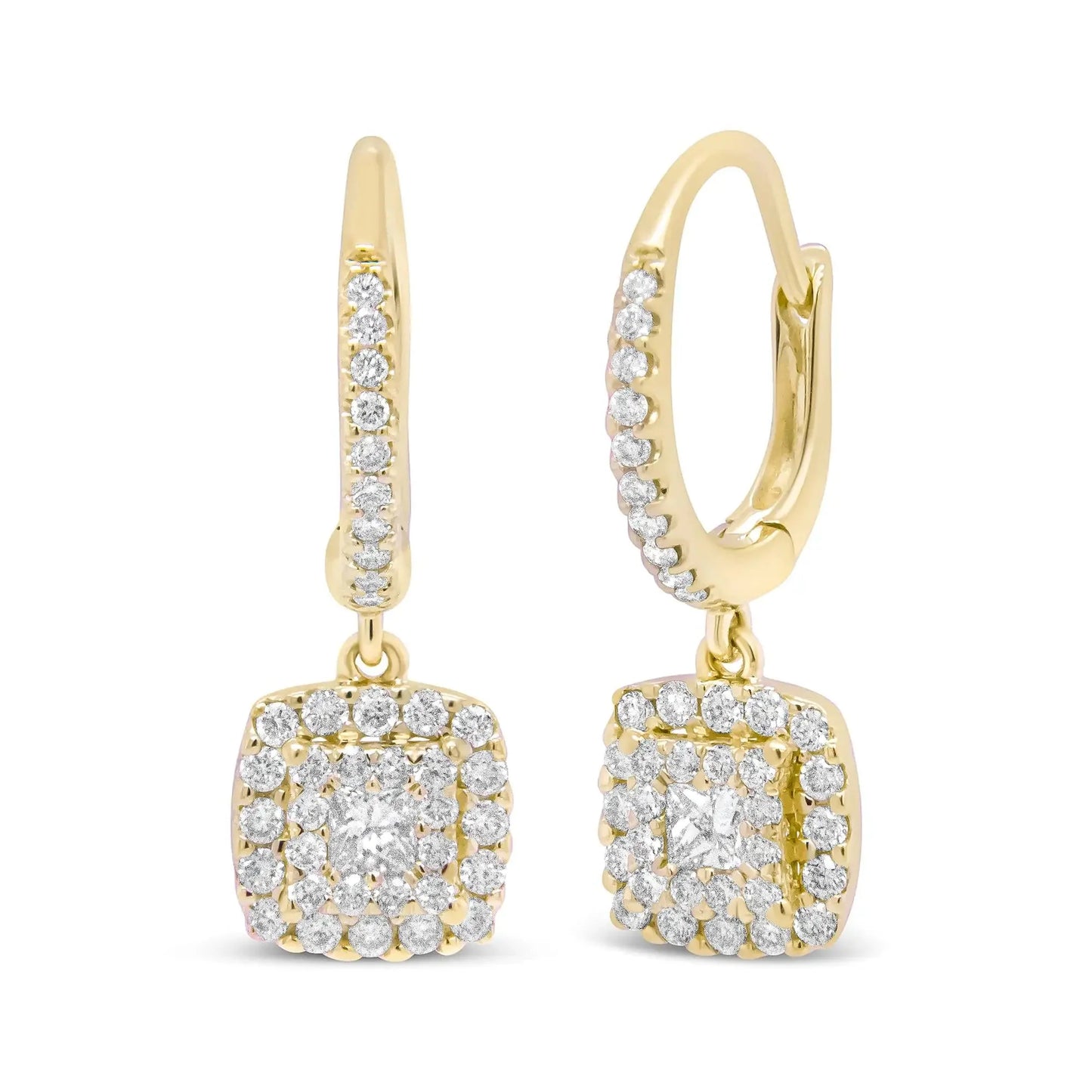 Boucles d'oreilles pendantes en diamant halo en or jaune 14K