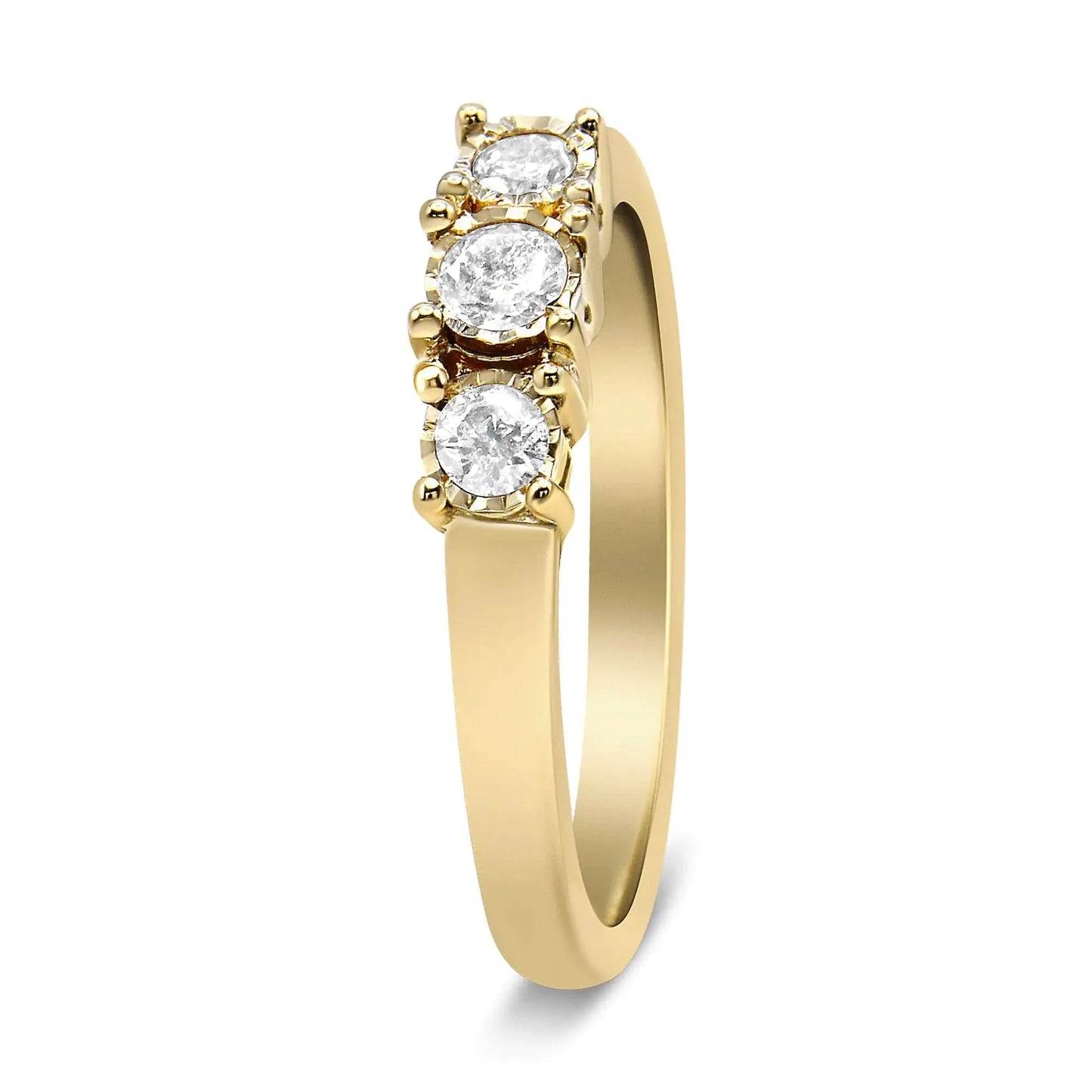 Anillo de Diamantes de 3 Piedras en Plata de Ley Baño de Oro de 14K