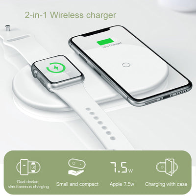 Baseus 2 in 1 Wireless Charger Pad For Apple Watch iPhone X Xs Max XR Desktop Fast Wireless Charging Charger Born for Apple Fans - Korvel