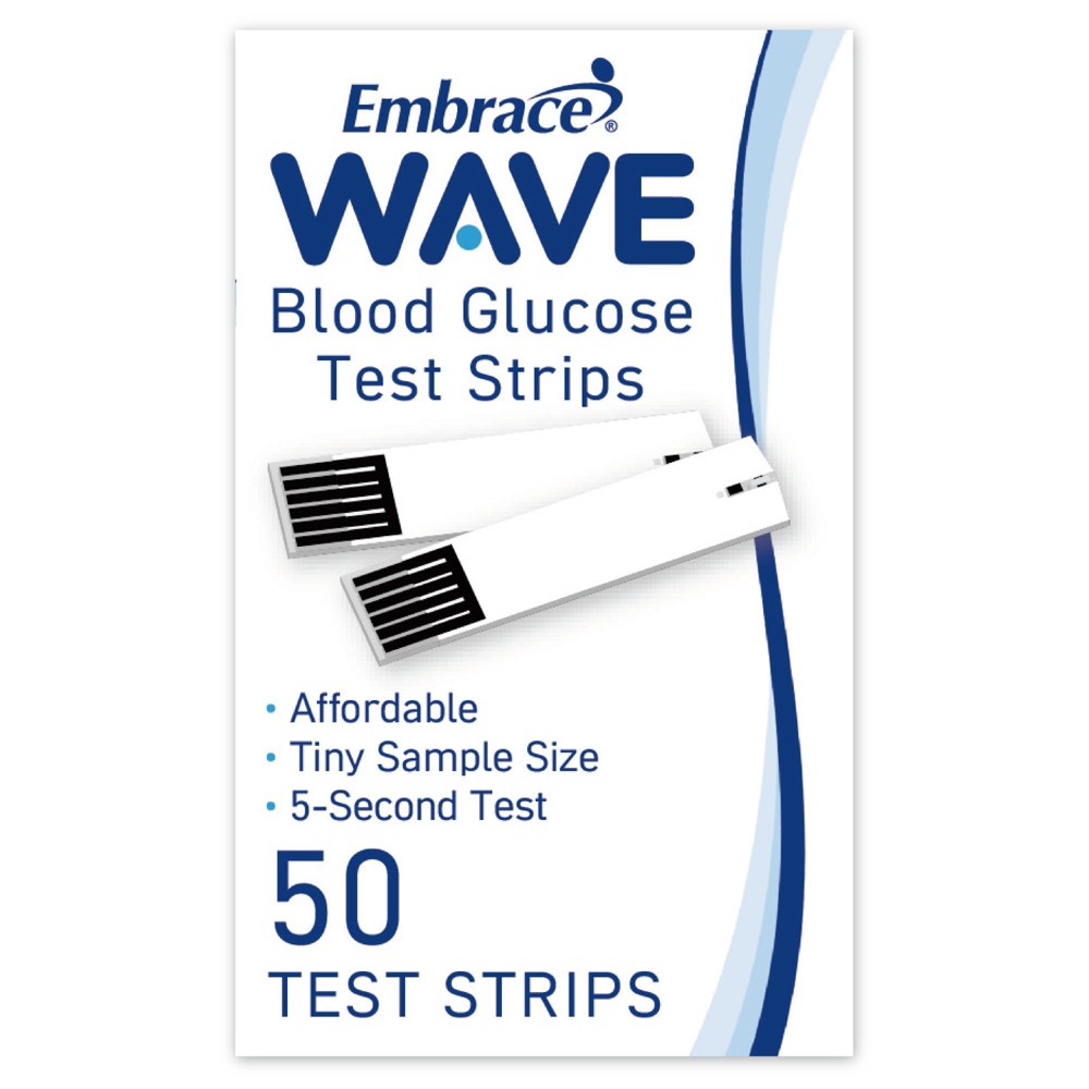 Bandelettes de test de glycémie Embrace WAVE, boîte de 50