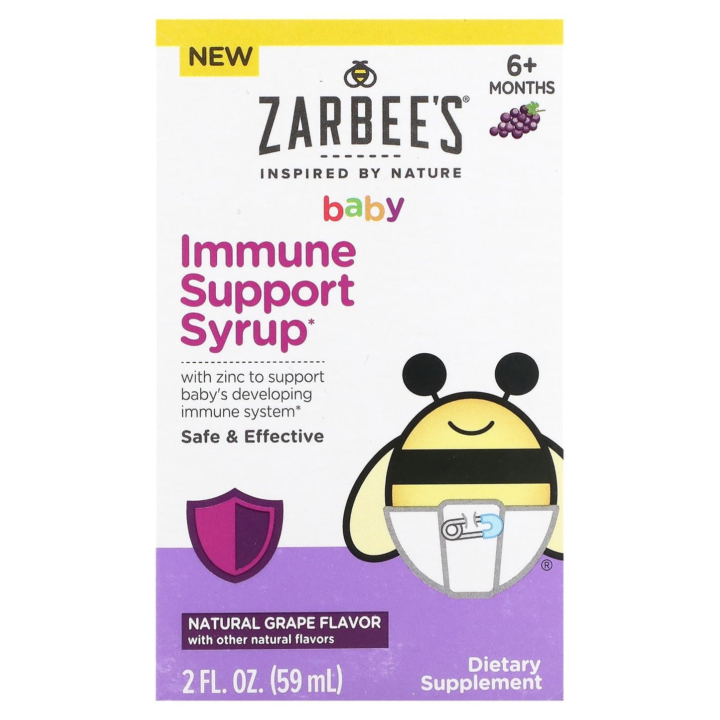 Sirops de soutien immunitaire pour bébés Zarbee - Saveur de raisin naturel