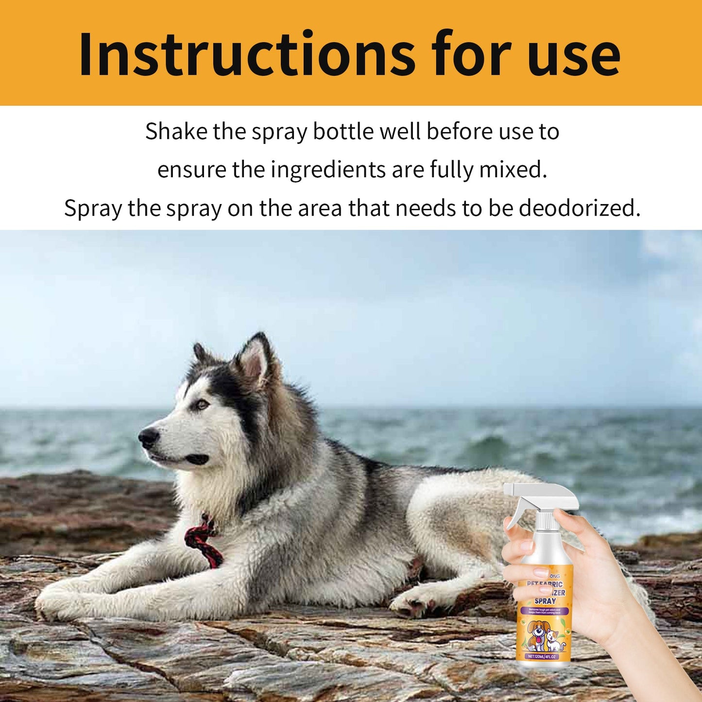Spray désodorisant en tissu pour animaux de compagnie premium pour un air intérieur frais
