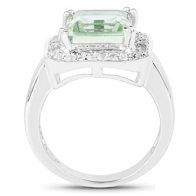 Bague en argent sterling avec améthyste verte de 5,21 carats et topaze blanche