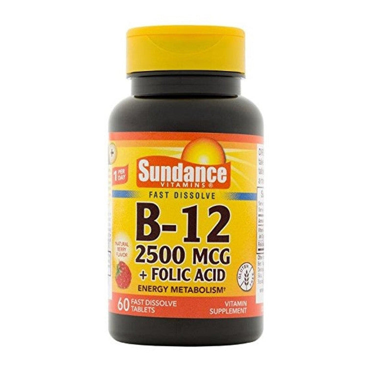 Comprimés de vitamine B12 plus acide folique Sundance, 2500 mcg