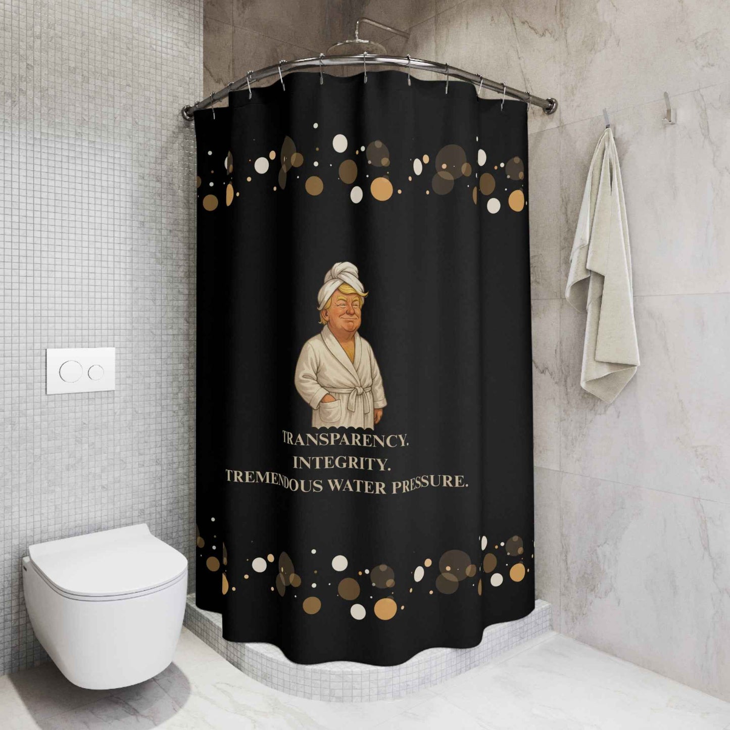 Presidential Parody Shower Curtain - Black & Gold Design