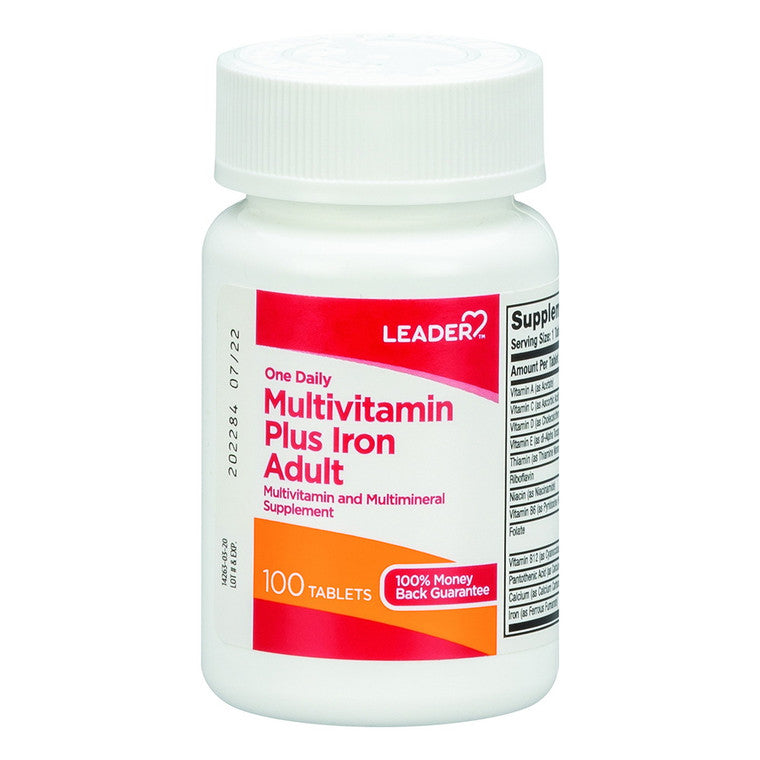 Multivitamínico diario para adultos Leader One con hierro - 100 tabletas