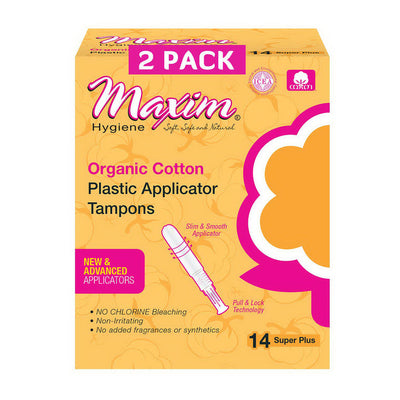 Maxim Organic Cotton Super Plus Tampons with Plastic Applicator