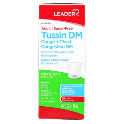 Leader Tussin DM Cough & Chest Congestion Relief, Sugar-Free Liquid, 4 oz