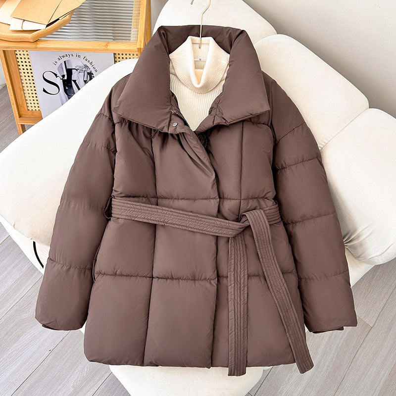 Winter Plaid Lapel Coat with Lace-up Design