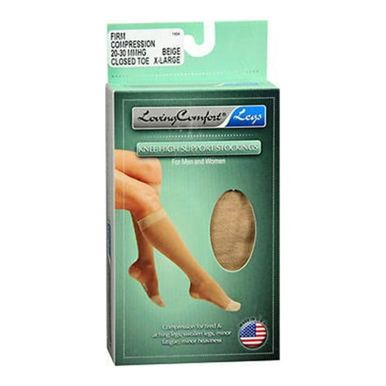 Loving Comfort Knee High Support Stockings – Firm Compression (Beige, XL)