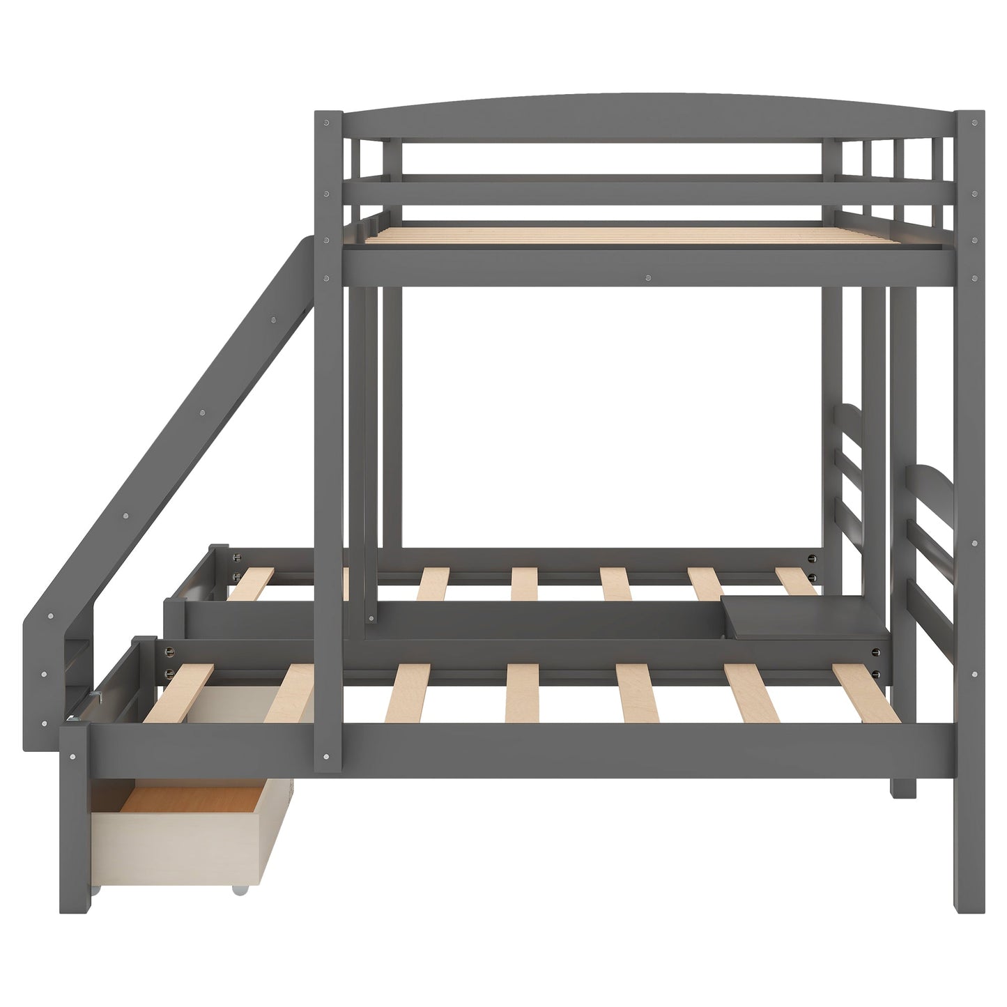 Gray Full over Twin Bunk Bed with Drawers