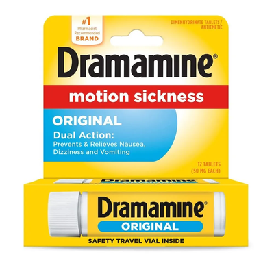 Tabletas para el alivio de mareos Dramamine Fórmula Original 50 Mg