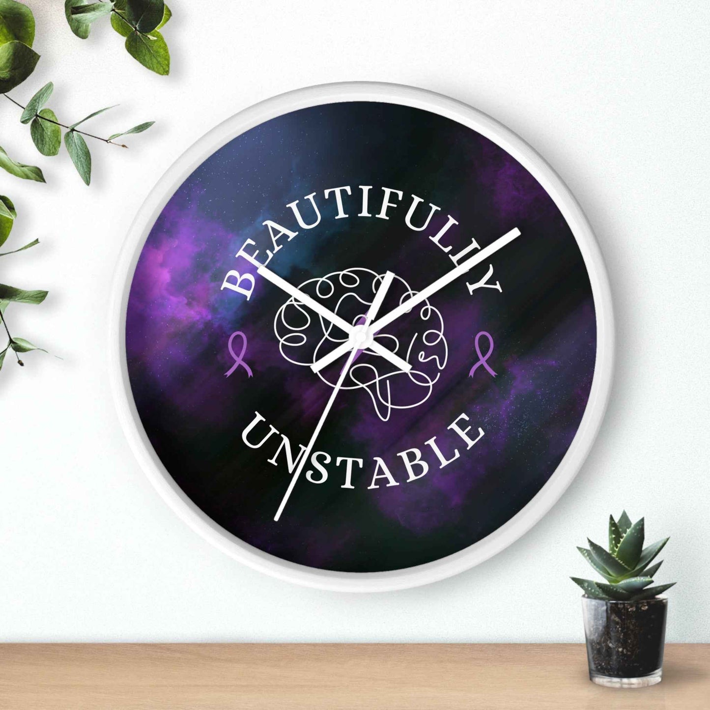 Beautifully Unstable Purple Ribbon Brain Silent Wall Clock - 10"