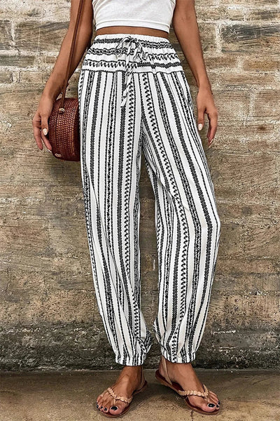 Printed Elastic Waist Pants - Korvel