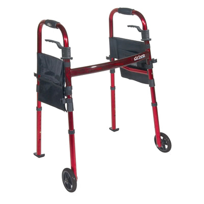 Drive Medical Portable Folding Travel Walker with 5" Wheels