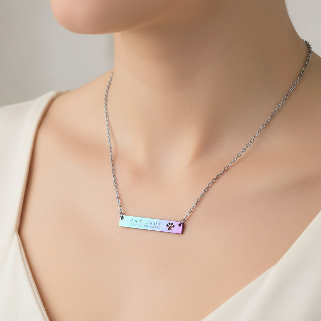 Collar de barra Extraordinaria para Amantes de los Gatos | Acero Inoxidable Grabado