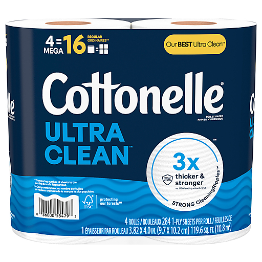 Cottonelle Ultra Clean Toilet Paper - 4 Mega Rolls