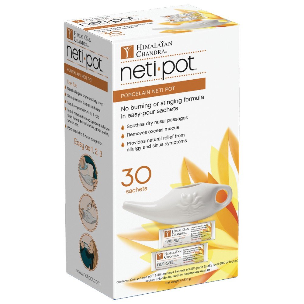 Himalayan Chandra Porcelain Neti Pot with Sachets - 30 Count
