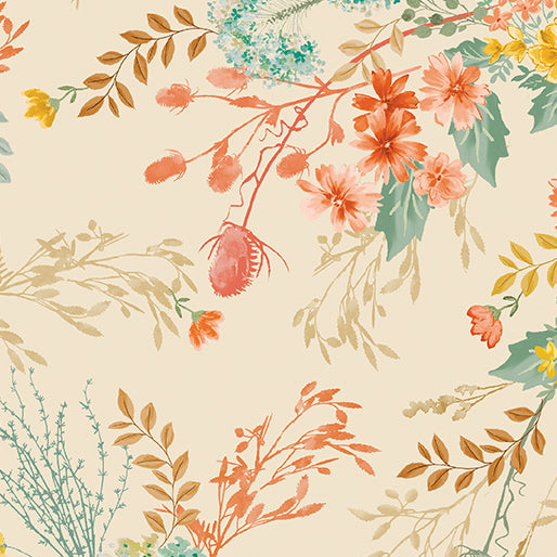 Tela de respaldo ancha de algodón Montgomery Floral Crema/Multi