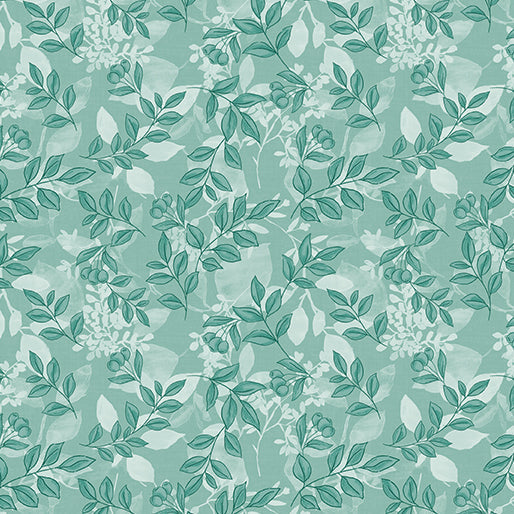 Tissu en coton teal feuillage de montagne - 44"/45" par yard