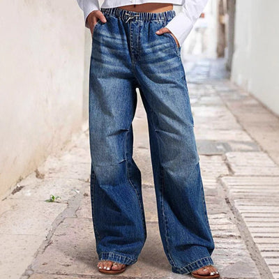 Mid Waist Wide Leg Pleated Loose Jeans for Women