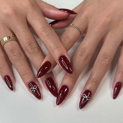 Bow wear manicure long almond nails fake nails - Korvel