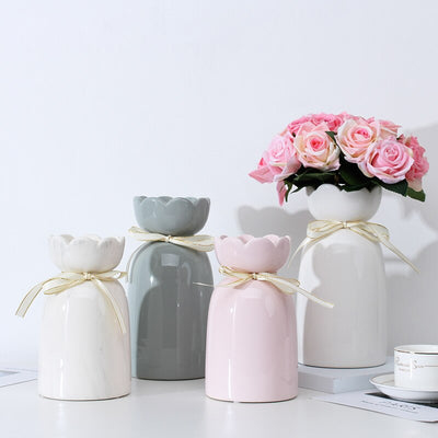 Elegant European-Style Ceramic Ribbon Vase for Home Decor