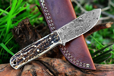 Premium Custom Raindrop Damascus Steel Skinning Knife - Korvel