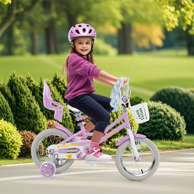 14 Inch Girls Bike with Doll Seat & Streamers for Ages 3-5