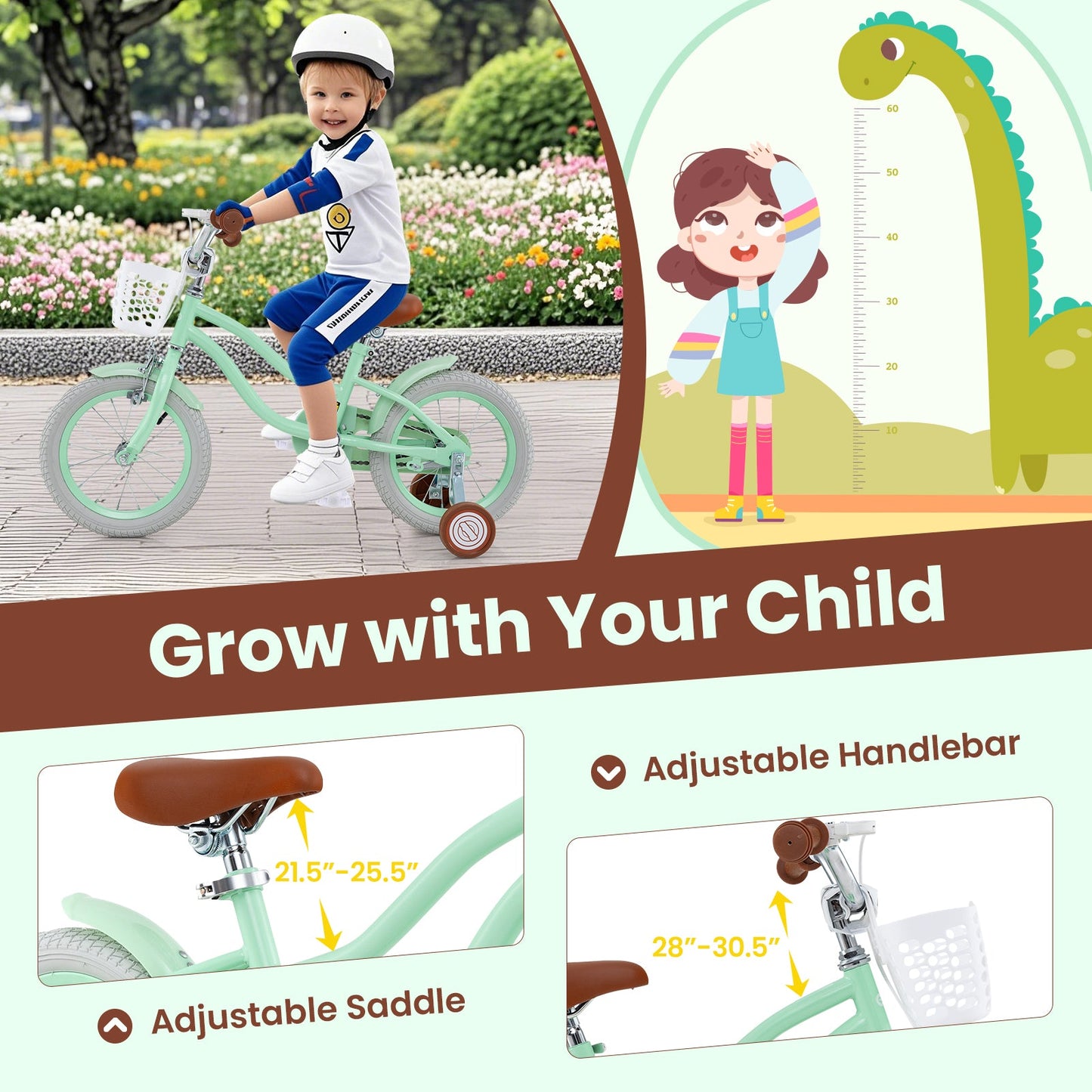 Bicicleta para Niños de 16 Pulgadas con Asiento Ajustable y Timbre