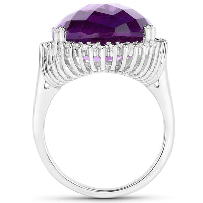 14.90 Carat Amethyst and Diamond Sterling Silver Ring