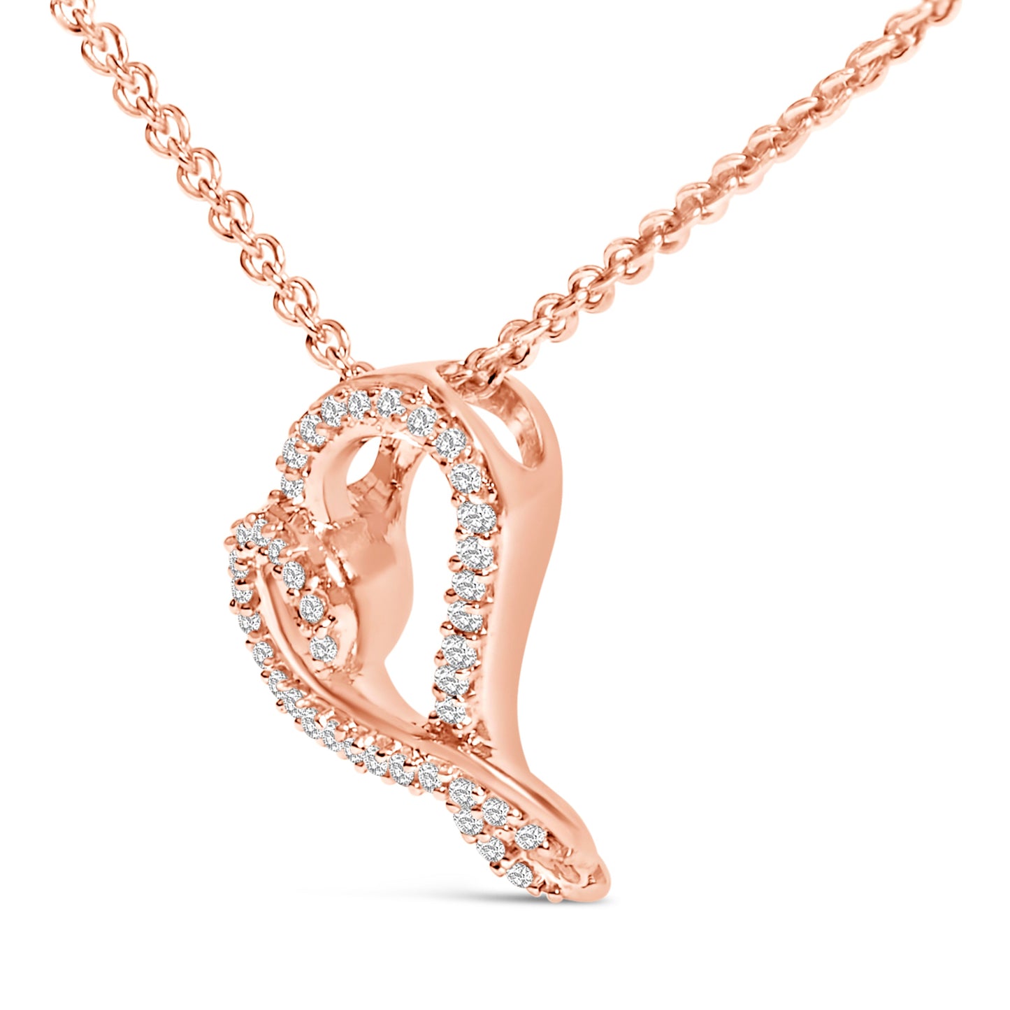 Collier pendentif en cœur ouvert en argent plaqué or rose 14 carats avec diamants