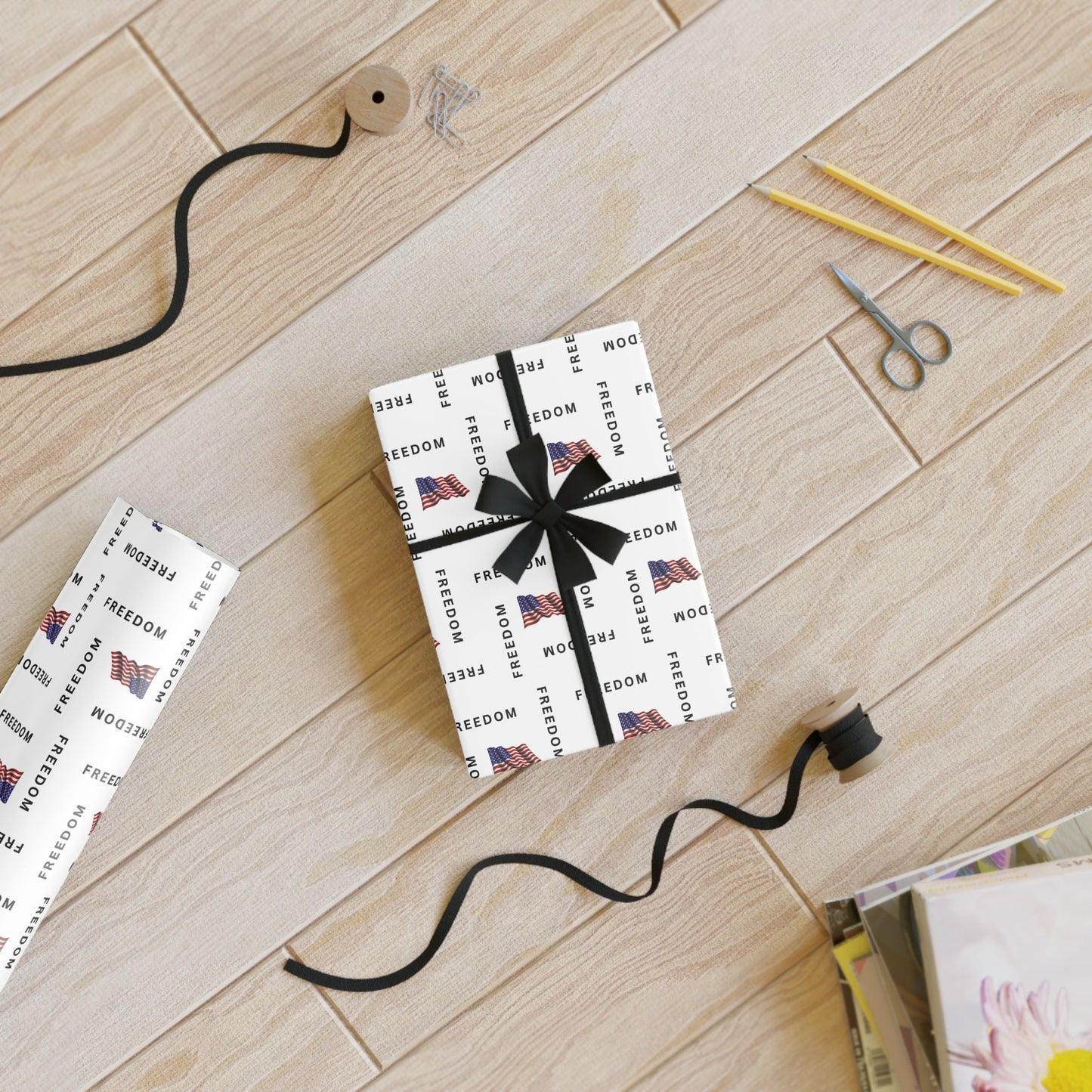 Black & White Freedom Gift Wrap – Patriotic Design