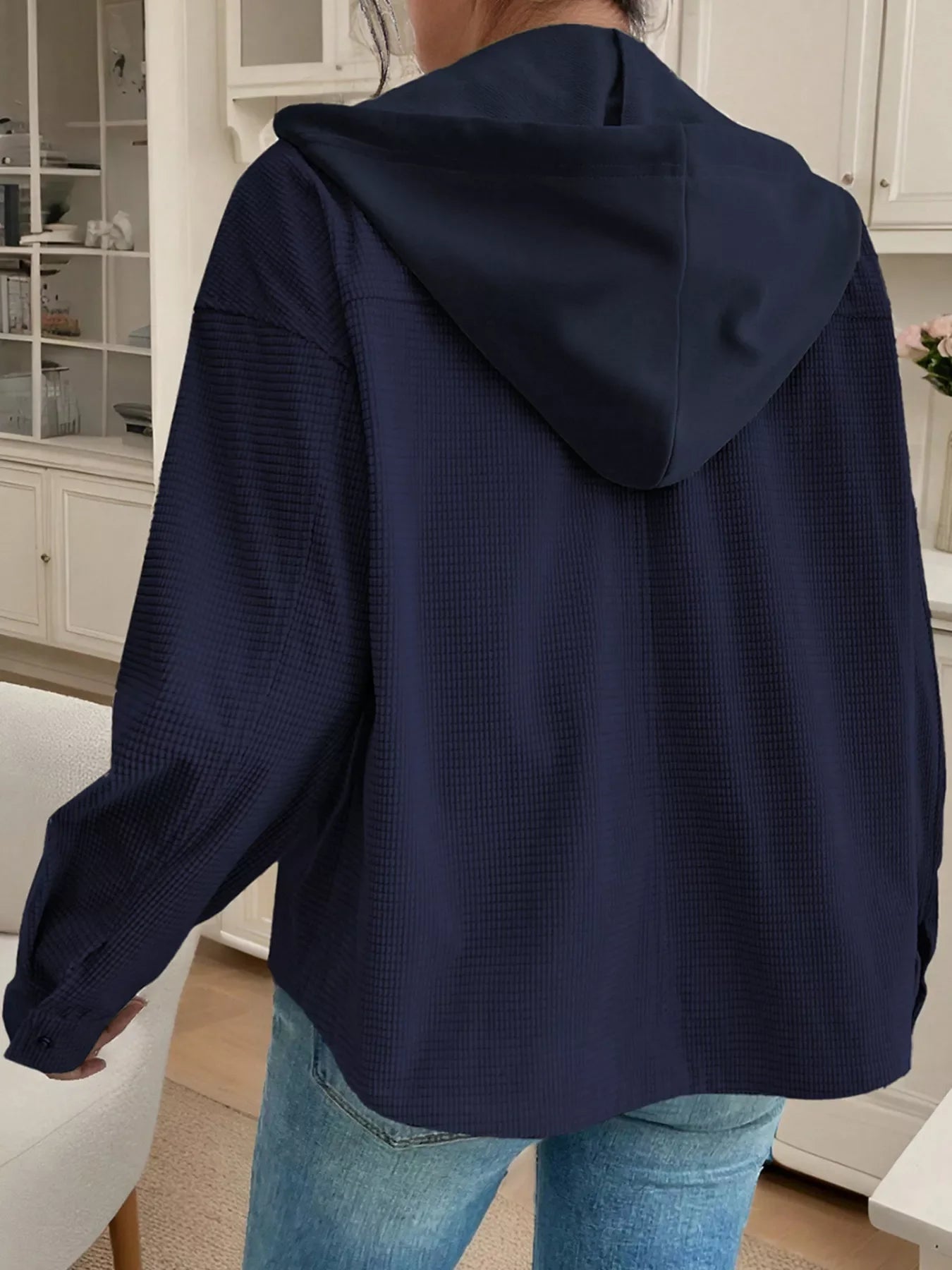 Veste zippée à capuche en tricot gaufré
